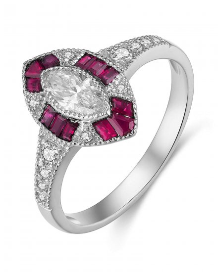 MARQUISE STYLE COLORED STONE DIAMOND RING (TR3543)